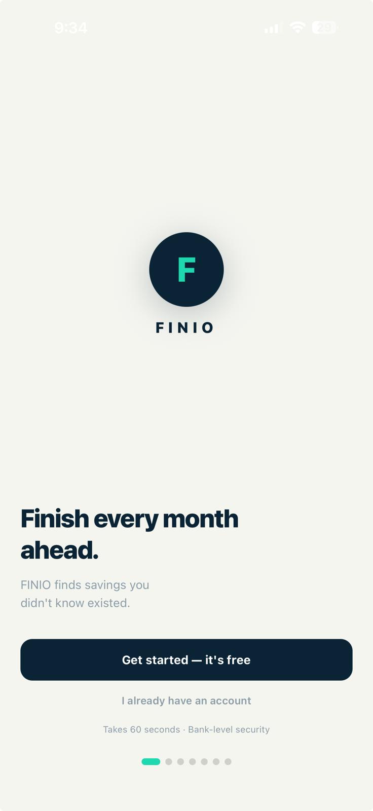 FINIO app welcome screen